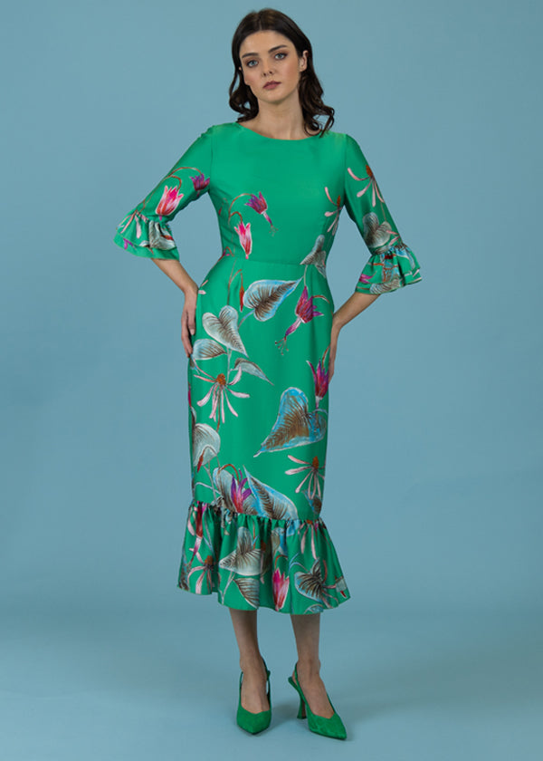 FEE G FLORA FLORAL PRINT DRESS GREEN DANI