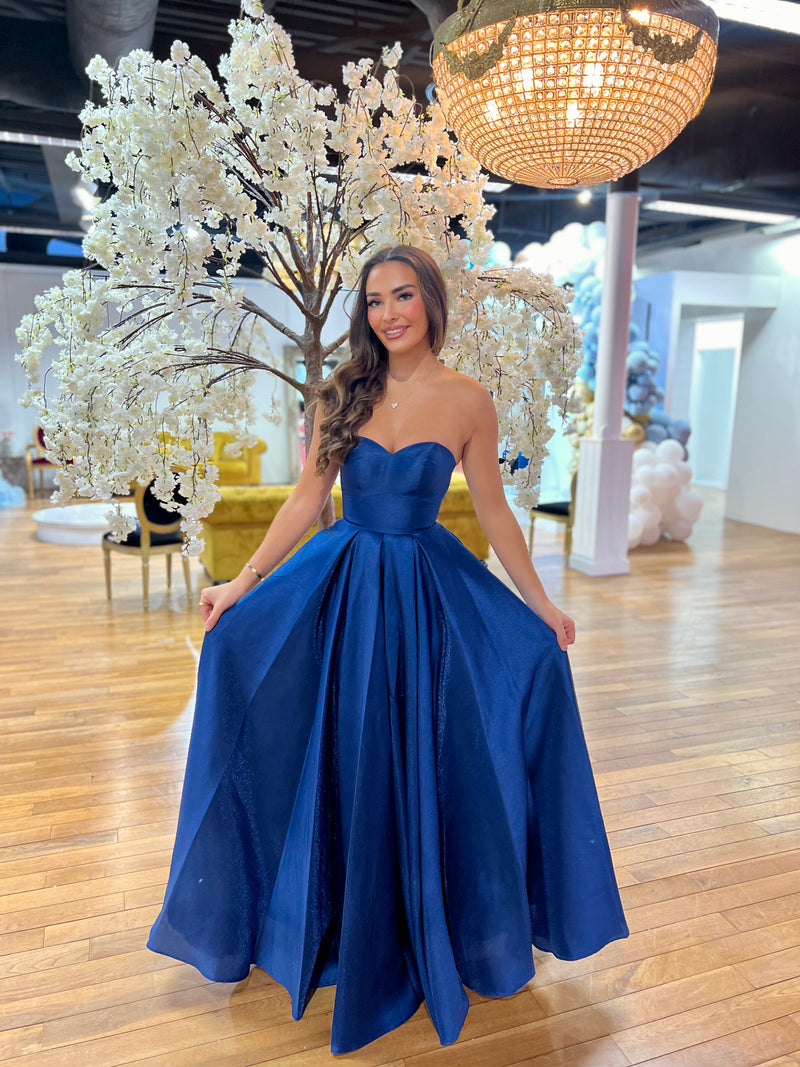 Midnight blue strapless dress sale