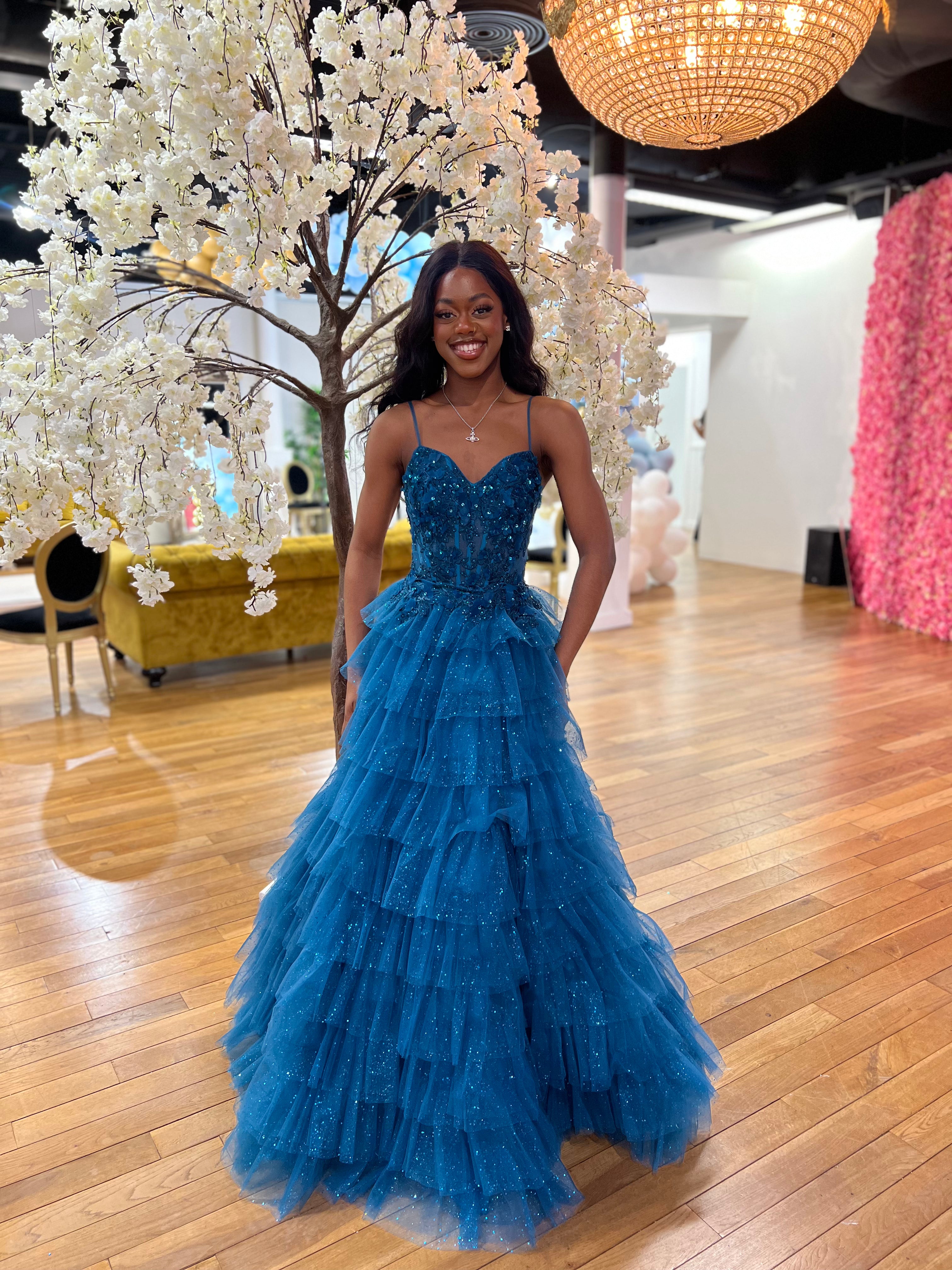 CHARLOTTE RUFFLE BALLGOWN TEAL – DANI