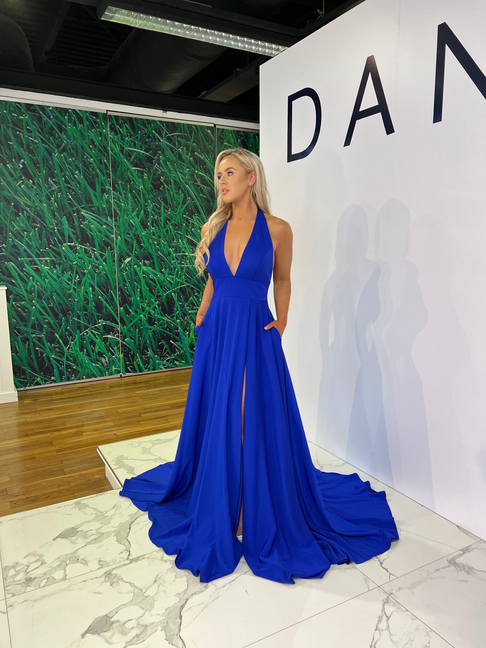 princess polly baby blue dress Royal Blue One Shoulder Long Sleeves Slit Prom Dress Overskirt