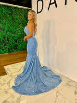THE MELBOURNE SEQUINS STRAPLESS DRESS - BABY BLUE