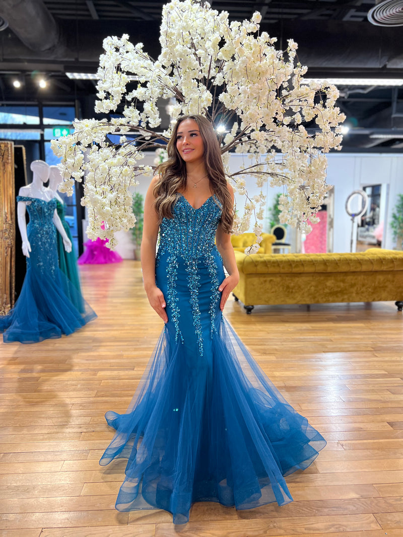 VENICE TEAL COUTURE BEADED FISHTAIL