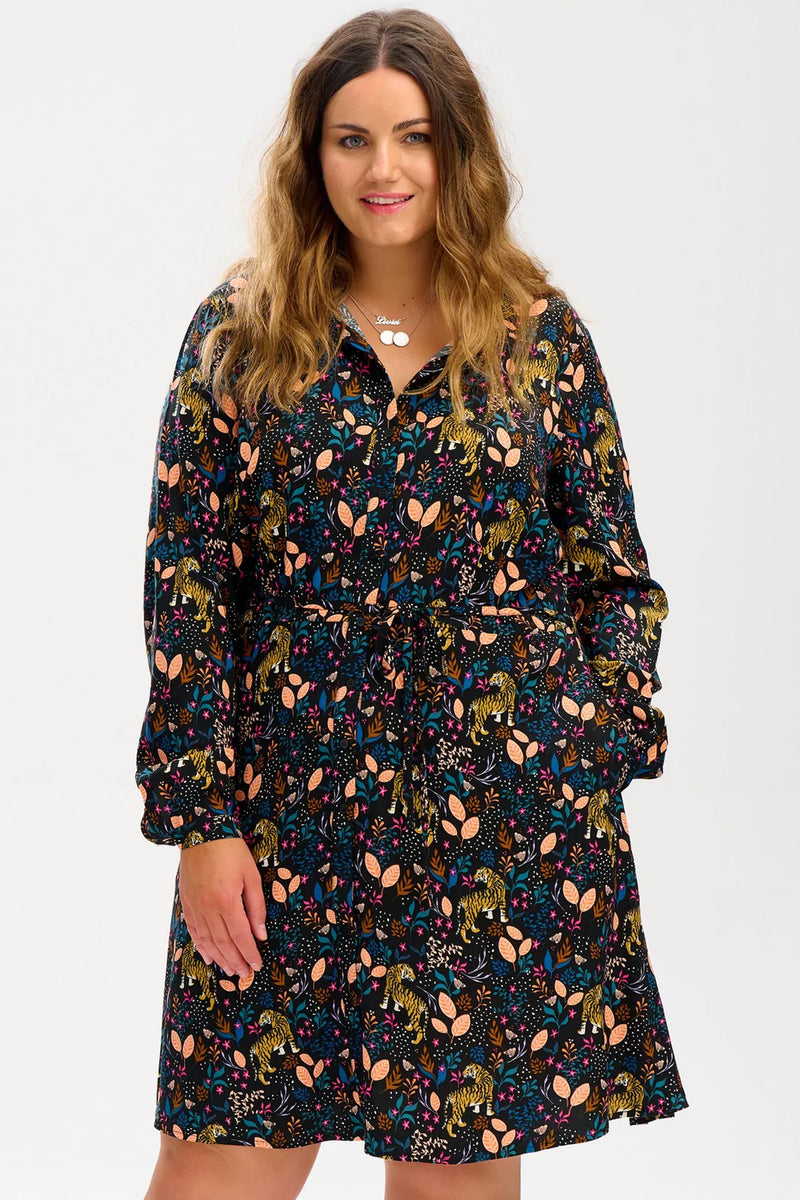 Zadie Shirt Dress - Black/Multi, Jungle Tigers